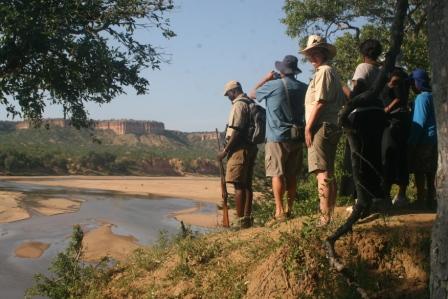 Thomas and guests admire a crocodile in the Runde river