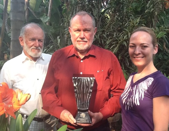 Arthur Barrie, Clive and Kelli Barker in the harare garden