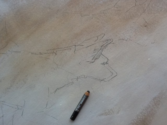 initial sketch on abstract acrylic background