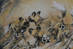 Snare and her brothers-original painting for Painted Wolf Wines and Tusk Trust