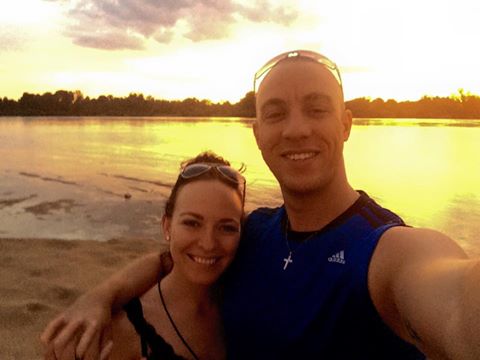 Anton and Kelli on the beach of the Save River at sunset....