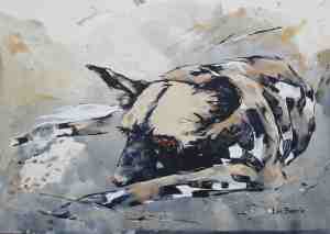 Dozing Dog acrylic on canvas paper A3 (29,5 cm x 42 cm)