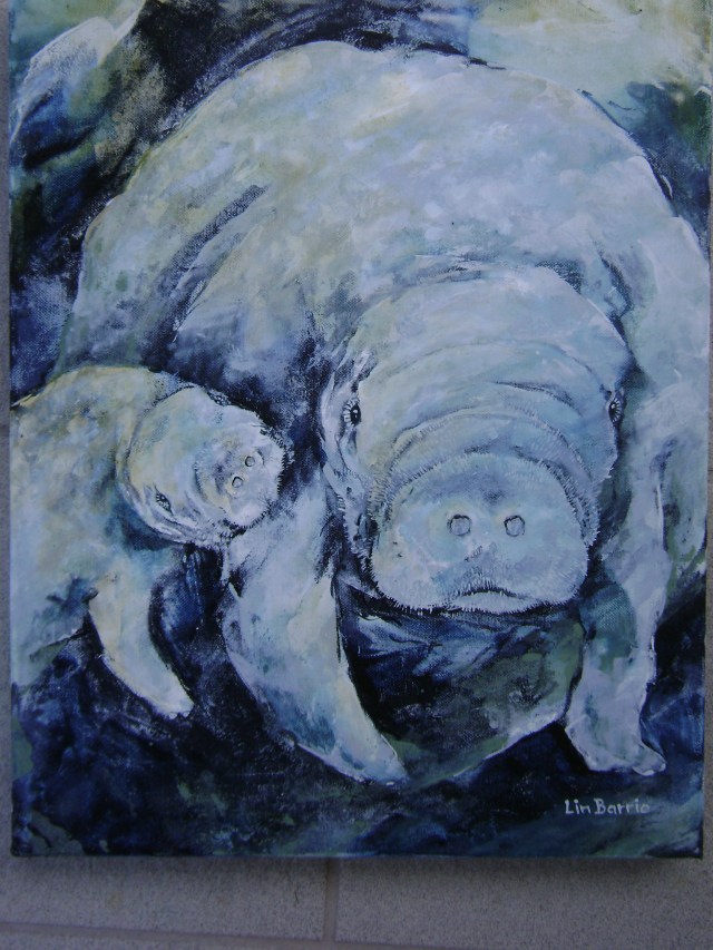 baby manatee suckling-oil on canvas