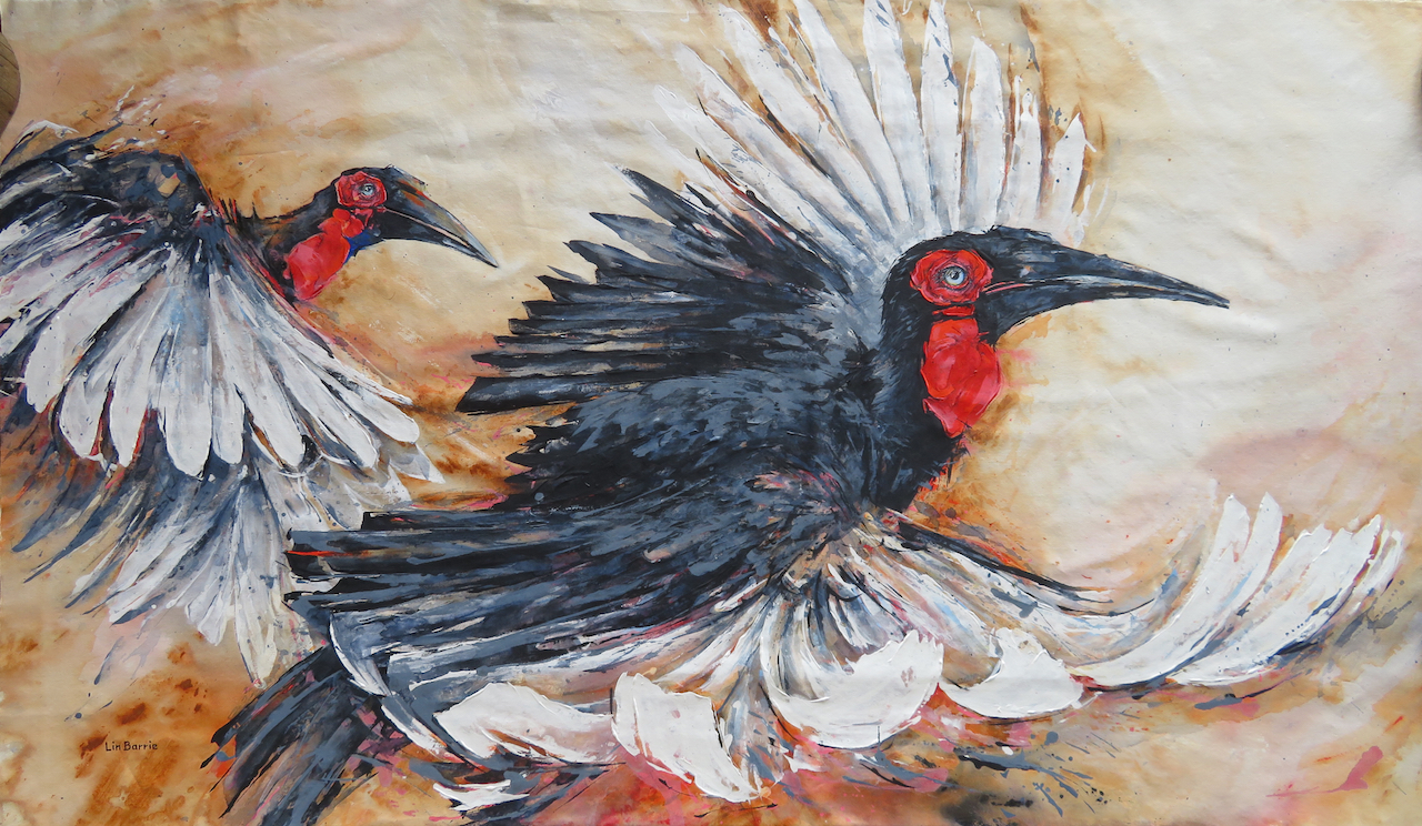 Hornbills in flight, acrylic on loose canvas, 104 x 179 cm lo res.jpg
