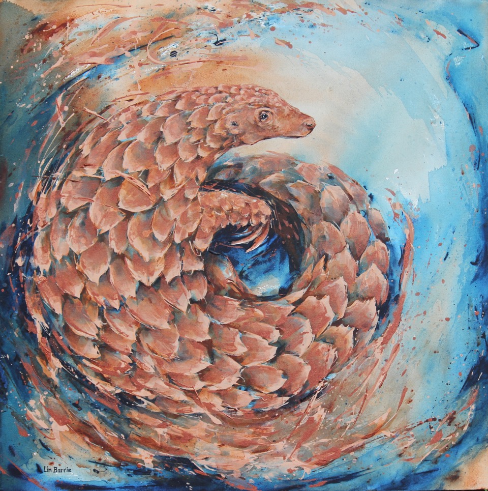 Rose Gold Pangolin, acrylic on stretched canvas, 3 x 3 feet, lo res.jpeg