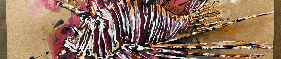 Lionfish, Acrylic on brown craft paper, 32,5 x 45.5 cm  